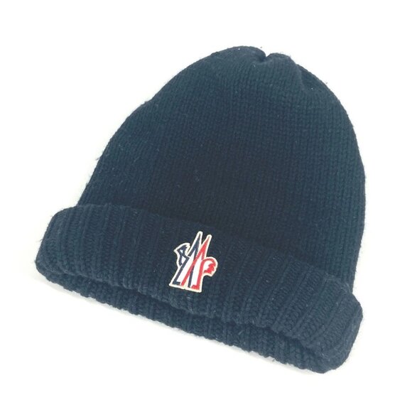MONCLER Logo patch beanie hat knit hat knit cap Knit hat wool Black - Picture 2 of 13